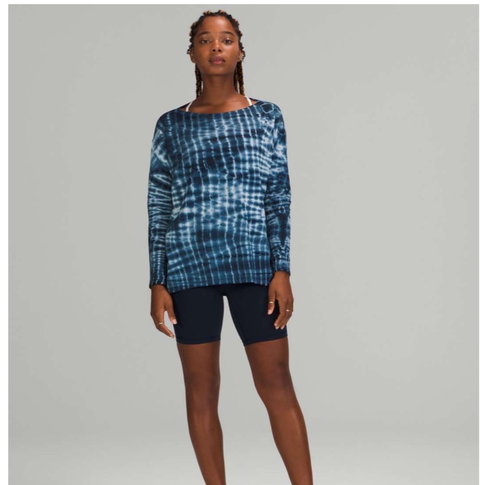 Lululemon Back In Action Long Sleeve Shirt Shibori Square Ocean Air True Navy